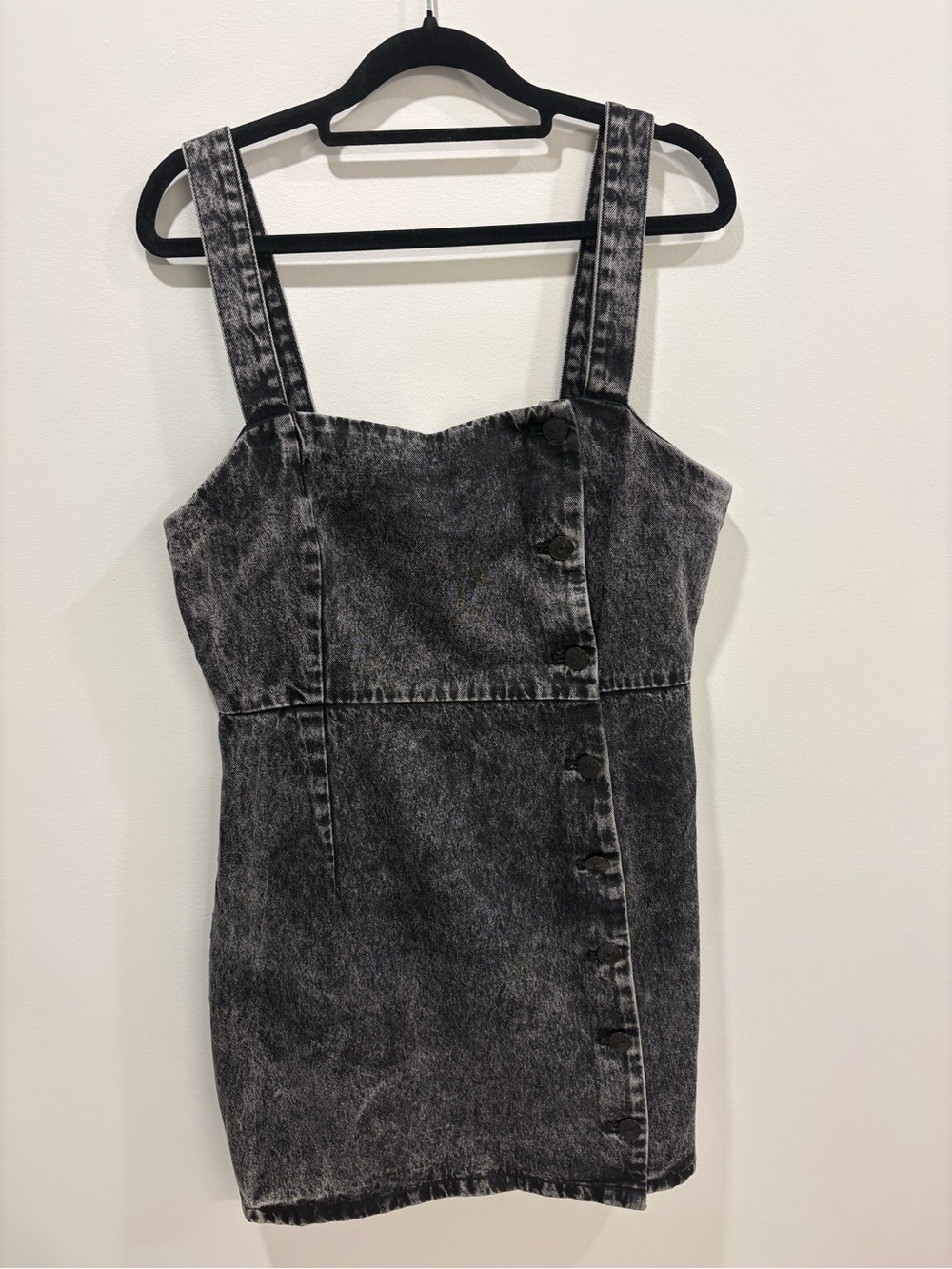H&M Washed Black Denim Mini Dress with Button Detail